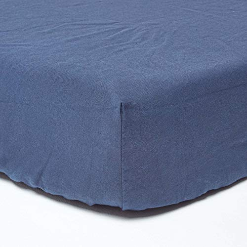 HOMESCAPES Leinen Spannbettlaken 120x190 cm Marineblau, Halbleinen Bettlaken mit Gummizug aus 60% Leinen und 40% Baumwolle