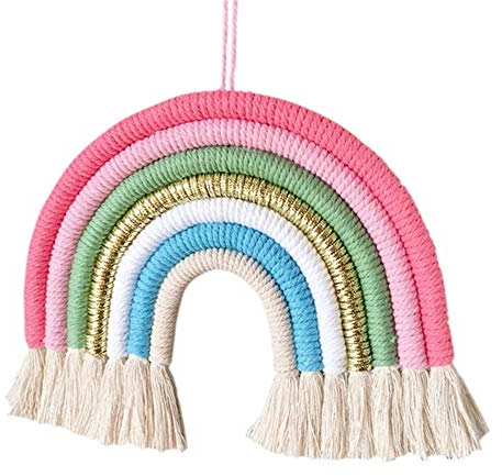 WEISIPU Colorful Rainbow Wall Decor, Handmade Macrame Rainbow Weaving Ornament Pendant Decoration, Wall Hanging for Home Decoration (Pink)