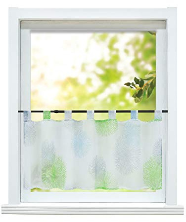 ESLIR Scheibengardine Küche Bistrogardine Modern Gardinen Kurz Grün 45x120 | Transparent,Kurzgardine mit Schlaufen,Vorhänge Voile,1 Stück,Küchengardinen,Kurzstores landhaus,Fenstergardine