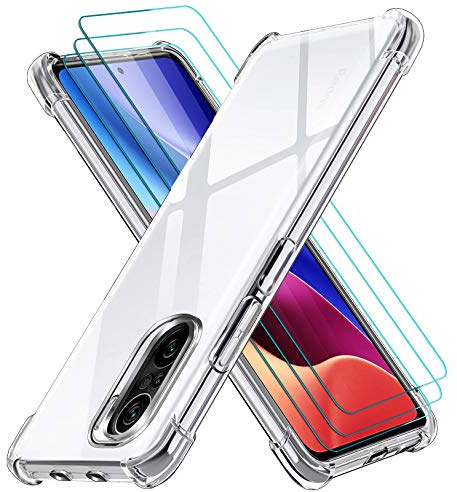 ivoler Funda para Xiaomi Poco F3 5G / Xiaomi Mi 11i con 3 Piezas Cristal Templado, Carcasa Protectora Antigolpes Transparente, Suave TPU Silicona Caso Delgada Anti-Choques Case