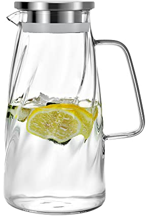 Vzaahu Jarra de vidrio con tapa, jarra de 1.7 litros, 1,615.9 g, tetera de borosilicato para agua helada, jarra de té, zumo, café, leche