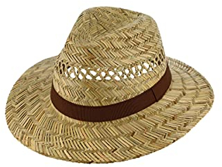 fiebig Traveller Strohhut mit Ripsband | Sommerhut mit eingeflochtenen Luftlöchern | Natur Sonnenhut mit breiter Krempe (59-L, Natur)