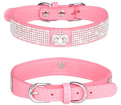 Haoyueer Strass-Hundehalsband, niedlich, schillernd, funkelnd, weiches Wildleder, für Hunde und Katzen, Strass-Halsband mit Kristalldiamanten (XS, Rosa-4)