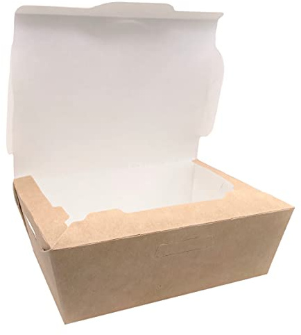 Lot de 50 boîtes à déjeuner en papier kraft, 600 ml, jetables, anti-fuite, biodégradables, respectueuses de l'environnement et recyclables (50, 600 ml)