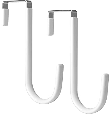 lmytdo Over Door Hooks Over Door Hangers 2Pcs Dipping Plastic Rustproof with Anti-Scratch ThickeningFits Under 3.7 cm Door Widths as Over Cabinet Hooks, Christmas Xmas Wreath Hanger, Coat Hook(White)