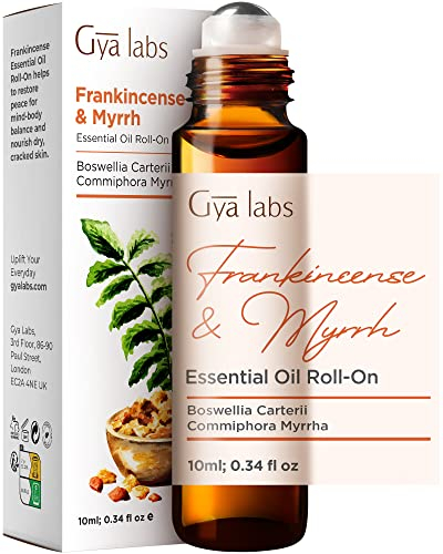 Gya Labs Frankincense & Somali Myrrh Essential Oil Roll On - 10ml - Travel Size Roller for Camping, Skin, Aromatherapy Relief, Convenience