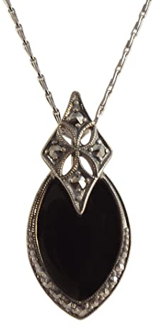 Dakota House Halskette 925 Silber Onyx Markasiten im Vintage Style