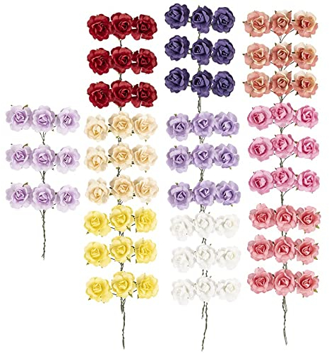 Ideen mit Herz Kleine künstliche Rosen aus Papier | Deko-Blüten mit Draht-Stiel zum Befestigen | Rosenköpfe ca. Ø 2,5 cm | Deko-Rosen, Kunstblumen, Drahtblumen | 10 Farben à 9 Rosen | 90 Stück