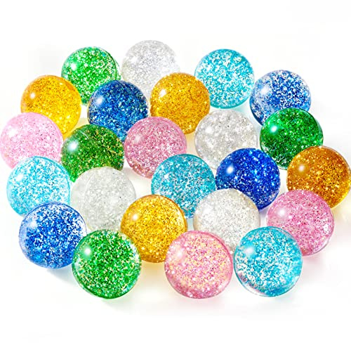 Ayfjovs 24PCS Bouncy Balls, Glitter Bouncy Balls for Kids Party Favors, 32mm 6 Colors Rubber Bounce Ball Bulk for Party Favors, Goodie Bag Fillers, Easter Bag Filling, Easter Basket Stuffers