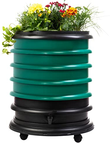 WORMbox | Wurmkomposter Wurmfarm Wurmkiste mit 4 Schalen Dunkelgrün + Pflanzgefäß | 64 Liter | Regenwurmkomposter, Kompostwürmer produzieren Wurmhumus