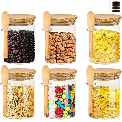 NEEMOSI Vorratsdosen Glas mit Deckel,540ML 6er Set Gut Verschlossenes Vorratsgläser mit Löffel und Deckel,Ideal für die Aufbewahrung von Trockenwaren,Gewürzen,Tee,Kaffee,Nüssen,Samen usw