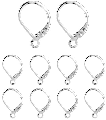 925 Sterling Silver Örhängen Krokar Örhängen Spak Baksida Öronkrokar Franska, 10 stycken dinglande öronkrokar 16x10 mm Silverörhängen DIY Set, Öronkrokar Örhängen Spänne Smyckenstillverkning
