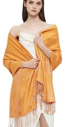 Gragengs Pashmina Schal Wrap mit ethnischen Paisley Two Tone Jacquard Schal für Damen,Orange