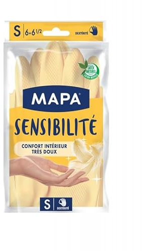 Mapa Gants Latex Satiné Taille S - Gants de Nettoyage Confortables et Résistants - Lot De 4