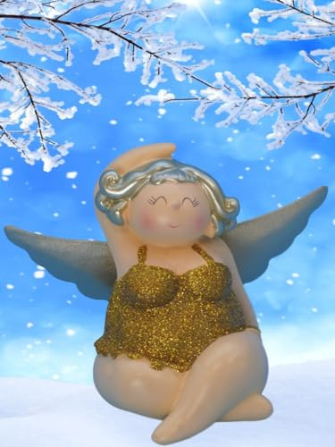 Pommerntraum ® | Mollyengel molliger Schutzengel moppeliger Engel Glücksengel Nana Engel Rubensengel Rubensfigur Weihnachtsengel Molly (Gold mit Glitzer sitzend)