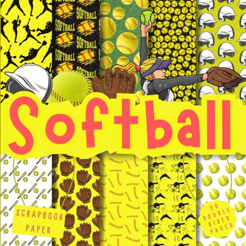 Softball scrapbook paper, 8.5x8.5, 10 Designs, 20 Double-Sided Sheets: Sport Scrapbooking Paper for Junk Journals, Decorative craft Paper for Gift, ... & Mixed Media, Origami, Collage & Card Making