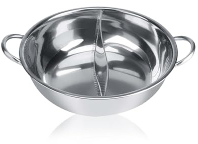Leopacat Yuanyang Hot Pot, Chinese Yin Yang Pot with Divider, Stainless Steel Cookware Double Flavor Dual Sided Shabu, Divider Twin Divided Compatible Soup Stock Pots for Induction Cooktop(13.38IN)