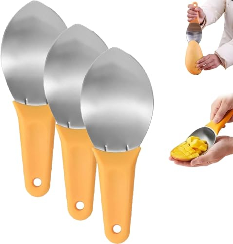 GeRRiT Trancheur de Mangue Polyvalent, cuillère, Outil de Coupe de Mangue, trancheur Multifonctionnel en Acier Inoxydable, Outil de préparation de Mangue