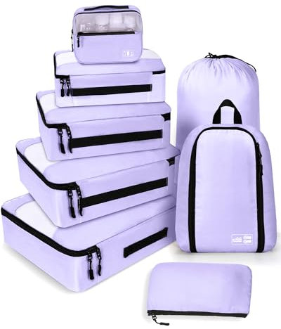 MURISE Koffer Organizer 8 Stück, Packing Cubes für Urlaub und Reisen, Packwürfel Packtaschen für Koffer, mit Schuhtasche Kosmetiktasche, Ordnungssystem, Travel Essentials, Lila