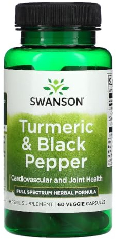 Swanson - Turmeric & Black Pepper | Cúrcuma y Pimienta Negra | Apoyo Natural para la Salud Articular - 60 Cápsulas