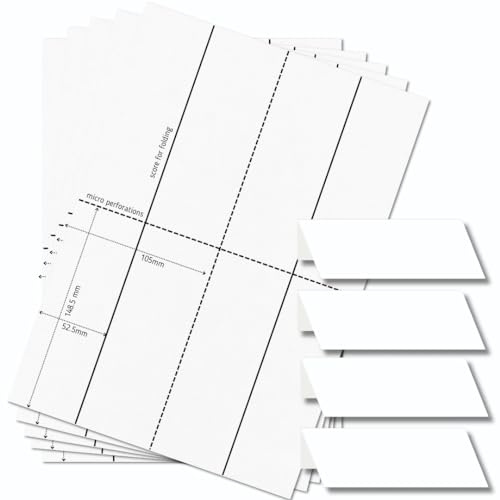 OfficeGear mittlere Klappkarten, 4-fach [25 Blatt – 100 Stück] – 52 × 148,5 mm – Bedruckbare Tischaufsteller aus 170 g/m² Karton – für Hochzeiten, Hotels, Konferenzen, Events – inkl. Designvorlage
