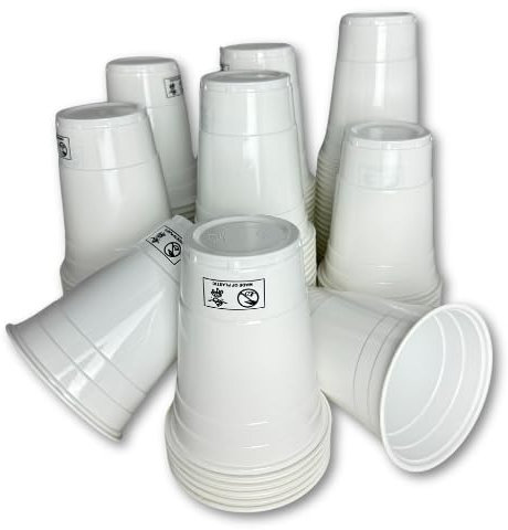 Vitavalley 100x weiße Party Plastikbecher - 100 robuste & wiederverwendbare Partybecher - ideal für Festivals, JGAs oder Gartenpartys