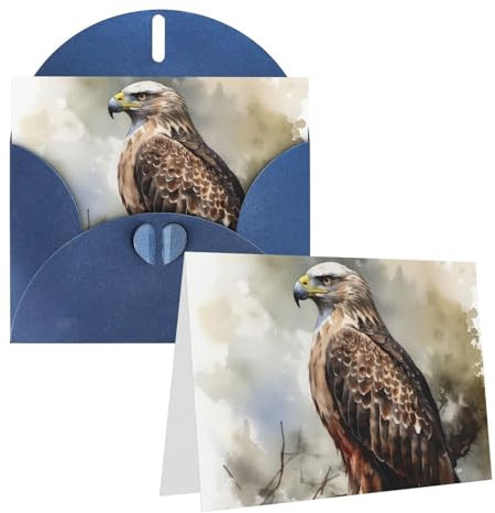 Grußkarten, Motiv: Aquarell von Falke, sitzend im Baum, Dankeskarten mit Umschlägen, Happy Birthday-Karte, personalisierbar, Perlpapier, Hochzeitskarte, 10,2 x 15,2 cm, leere Notizkarten für Partys