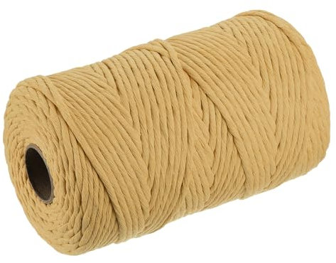 QUARKZMAN Baumwollseil Gedreht Geflochten Einzelstrangkordel, Braun Gelb 200M/219 Yard 4mm Durchmesser für Wandbehang, Pflanzenaufhänger, Stricken, Makramee Knoten