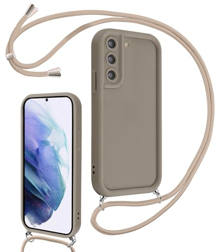 Coalbooliy Handykette für Samsung Galaxy S21（5G） Hülle 6,2 mit Band, Handyhülle Kameraschutz Weiches Silikon Necklace Stoßfeste Schutzhülle mit Kordel zum Umhängen Cover für Mädchen Frauen, Khaki