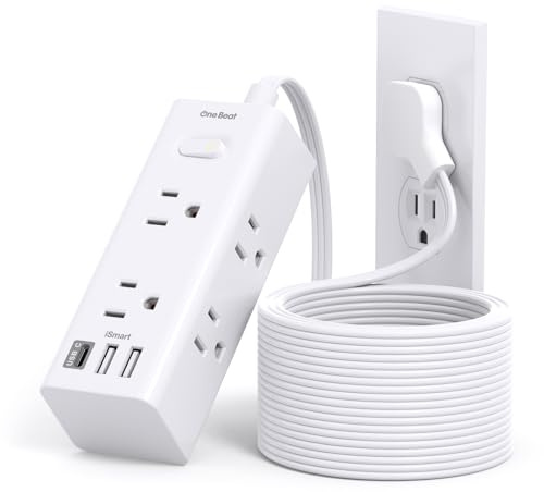 15Ft Extension Cord with Multiple Outlets, Flat Plug Power Strip Surge Protector with 15 Ft Long Cord, 6 Outlet 3 USB Ports (1 USB C), Multi Outlet Wall Plug for Travel, College, Dorm Room Essentials