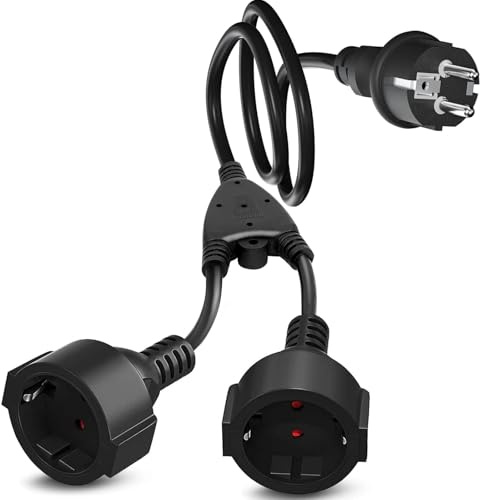 Doppelstecker für Steckdose Steckdosenadapter 2Fach Verlängerungskabel Schuko Steckdosen Mehrfachsteckdose 2M Doppelsteckdose für Steckdose mit Flexible Kable für Haus Büro Küche,250V 16A,Schwarz
