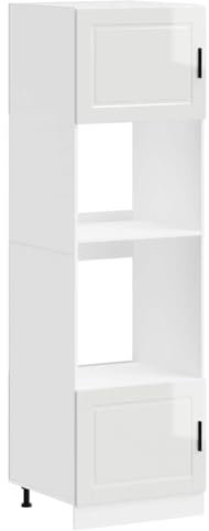 Gecheer Kitchen Cabinet Oven Cabinets 2 pcs Porto Gloss White Engineered Wood Wooden Kitchen Storage Cabinet