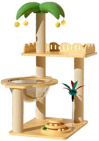 Arbre À Chat Bois, Arbre A Chat Pas Cher, Arbre A Chaton, Arbre À Chat En Bois De 86 Cm, Petite Tour À Chat Moderne, Adaptée aux Petits Chats, Plateforme De Saut, Boule Rotative Et Forme De Cocotier
