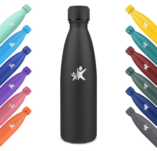 KollyKolla Termisk flaska, 500ml, Vattenflaska i rostfritt stål, vakuumflaska med dubbelvägg, läckagesäker termos, barnflaska för sport, skola, gym, resor, kontor - Mörkblå