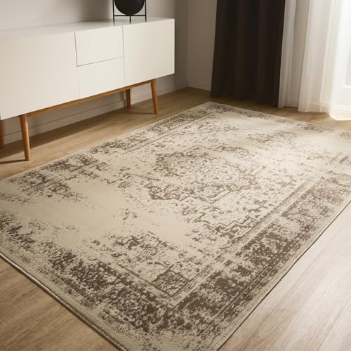 benuta Basic Teppich Suki - Creme/Braun 300x400 cm - Kunstfaser - Rechteckig & im Style: Vintage, Orient Style - Pflegeleicht für Wohnzimmer Schlafzimmer