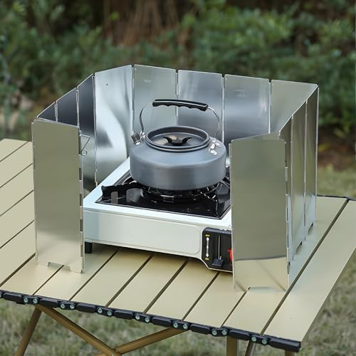 Windschutz Gaskocher, Campingkocher Windschutz, 12-teiliger Faltbarer Windschutz Gaskocher, 1 m Langer Metall Windschutz für Campingkocher, Camping Gaskocher Windschutz mit eleganter Verpackung