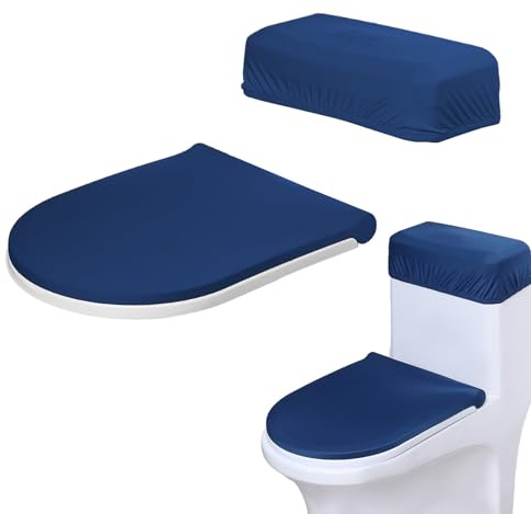WC-Deckelbezug und WC-Tankbezug, WC-Sitzbezug mit elastischer Unterseite, Ersatz-WC-Abdeckung, weiches Stretch-WC-Deckel-Set, universelle WC-Deckelbezüge für Badezimmer-Dekor (blau)
