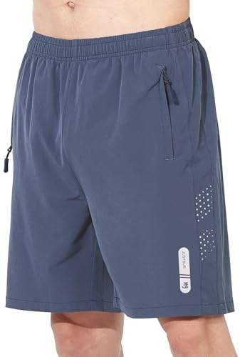 JustSun Sportshorts för män, snabbtorkande, ventilerande, lätta strandshorts med fickor med dragkedja, Denim blå, XL