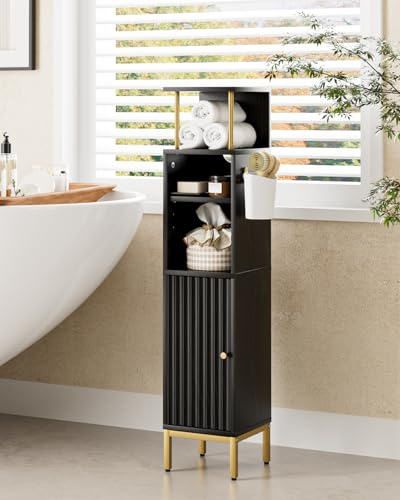 HEYZOEY Armoire de salle de bain haute autoportante avec porte - Meuble de rangement fin pour salle de bain, cuisine, salon, chambre, balcon ou bureau - Noir