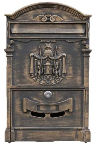 Retro-Wandbriefkasten, Abschließbarer Standbriefkasten Freistehend, Briefkasten mit Sichtfenster für Zuhause, Büro, Schule, 41 x 9 x 26 cm(Brass)