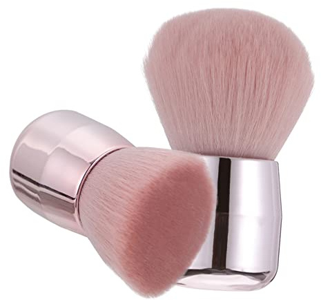 Homoyoyo 2pcs Mushroom Shape Cosmetic Foundation Brushes Set, Retractable Round and Angled Loose Powder Blush Makeup Tools for Face Setting and Blending