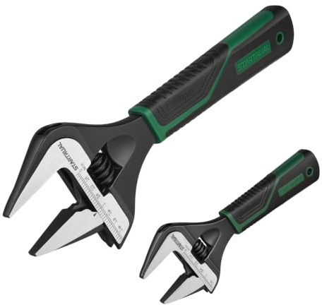 STARTRUAL 6-Inch & 10-Inch Wide Jaw Adjustable Spanner, SAE & Metric Scale, Cr-V Steel, Black Oxide Finish, Plumber Adjustable Wrench for Home, Workshop, Garage and DIY | SAE & Metric Scale, Black Oxide Finish, Cr-V Steel, Ergonomic Grip