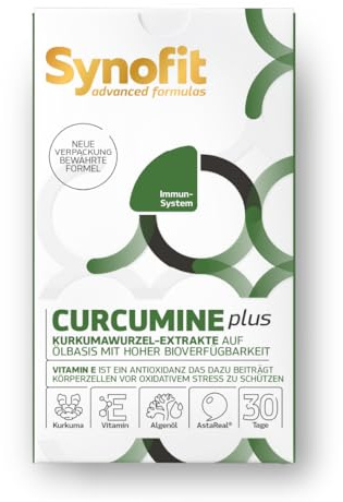 Synofit Curcumin Plus, 60 Kapseln I Flüssige Curcuma-Kapseln mit Omega-3 (EPA & DHA) I AstaReal Astaxanthin & Vitamin E I Hoch bioverfügbar I Curcuma-Extrakt für den Zellschutz & Vitalitätsformel