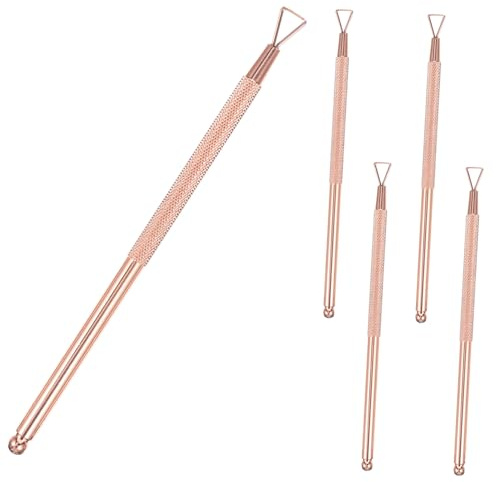 DEARMAMY 5 piezas Herramientas Profesionales para Manicura Empujador Cutículas y Removedor de Gel de Uñas Acero Inoxidable para Salón y Hogar Acabado sin Rebabas Color Rosa Dorado