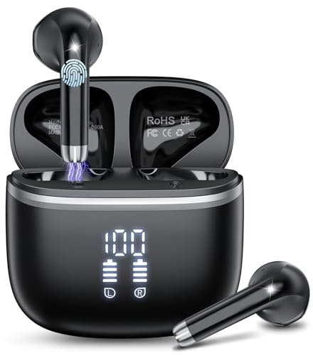 HOIFA Bluetooth Kopfhörer, Kopfhörer Kabellos Bluetooth 5.4 mit 4 ENC Noise Cancelling Mic, 40H Spielzeit mit LED, In Ear Kopfhörer HiFi Stereo, IPX7 wasserdichte Ohrhörer für Arbeit/Freizeit/Studium