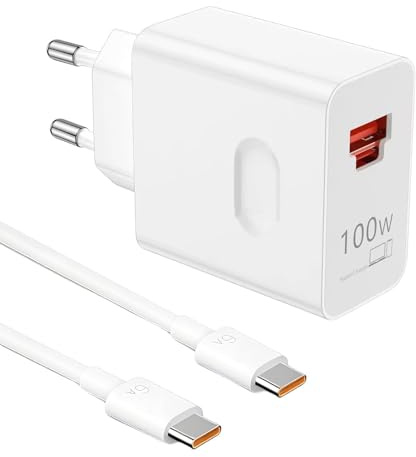 100W SuperCharge Caricabatterie Rapido con 2 Porte A+C e Cavo USB C 6A 1m, Caricatore PD Universale Compatibile con 400 200 Pro 200 Lite Magic7 Pro Magic6 Lite 90 Lite X8b X6b X9b, per P6
