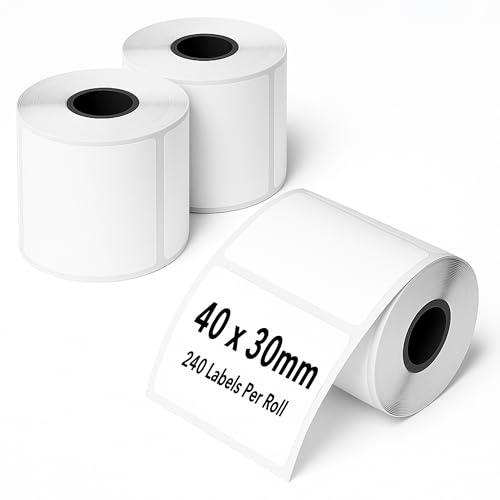 3 Rollen Thermo Etiketten 40 x 30 mm - Wasserfeste Thermodrucker Etiketten | Thermodrucker-Etiketten für Marmeladengläser, Vorratsdosen, Barcode, Preis, Lager und Einzelhandel
