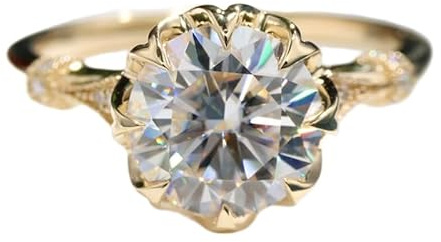 LKBEADS Naturlig Moissanite sten 925 sterling silver solitärring transparent färg | guldpläterad, klo format diamantringsband | LK_DHR_0055