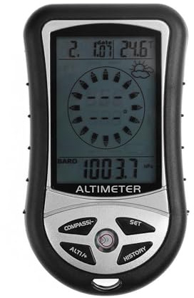 ERYUE Altimetro Elettronico Multifunzionale Barometro Bussola Digitale Termometro Misuratore di Altezza Portatile Portatile Tester per Previsioni Meteo ABS