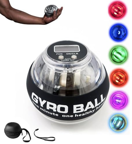 OUHKDM Curaball, rinforzatore per la Presa della Mano con contatore e Luce, Palla giroscopica ad Avvio Automatico a 6 Colori, Palla di Coppia in Metallo per Allenamento di Mano